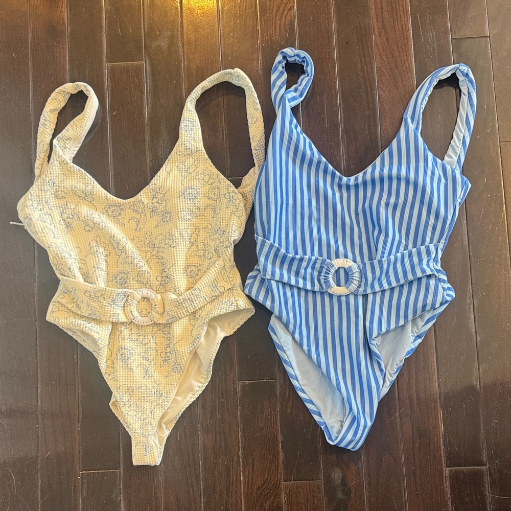 Dippin' Daisy's Yellow Floral and Blue Striped One Piece Swimsuits